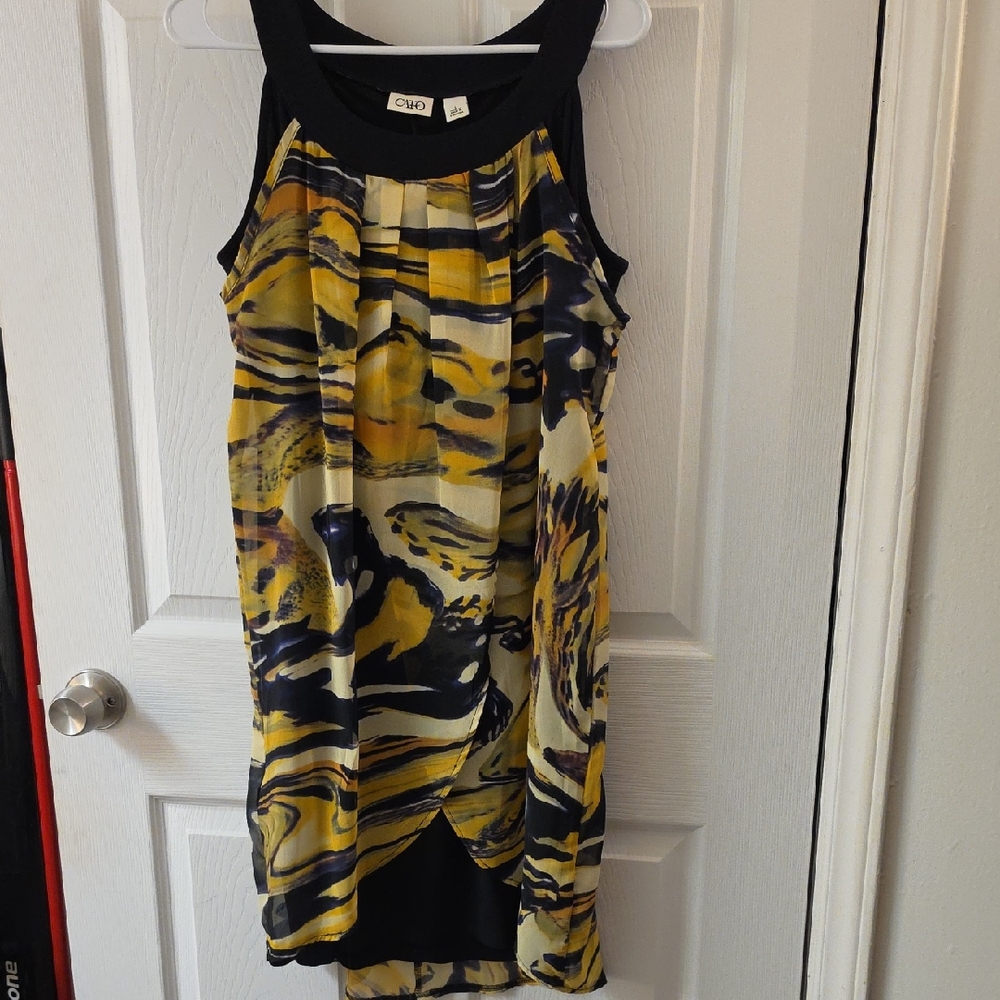 Cato Yellow and Black High-Low Sleeveless Dress